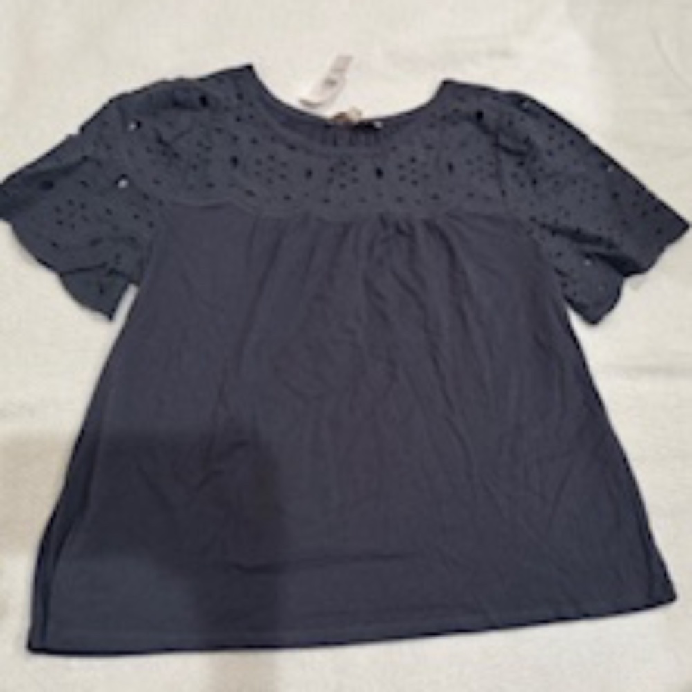 NEW WITH TAGS! Charcoal-gray eyelet-detail top from LOFT, medium